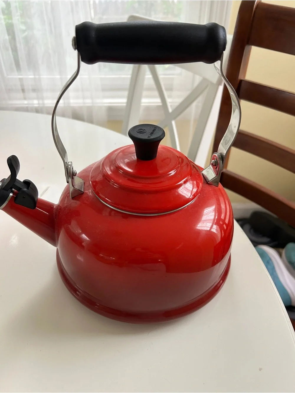 Le Creuset Cherry Stovetop Whistling Tea Kettle with Soft-Touch Handle